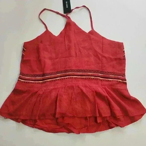 NWT Miss Me Red Sleeveless Razor Back Embroidered Top. Size M - Picture 8 of 11